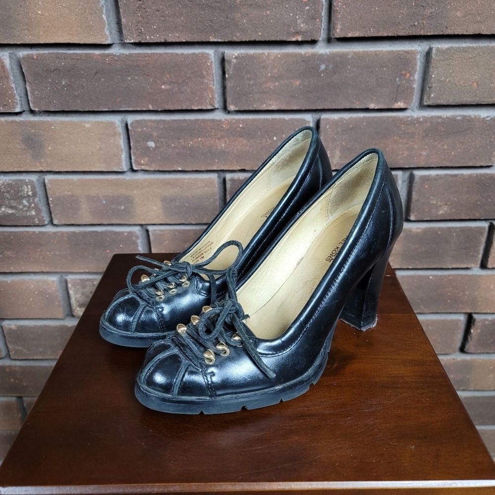 Micheal Kors vintage Winter Warrior style leather stacked high heel